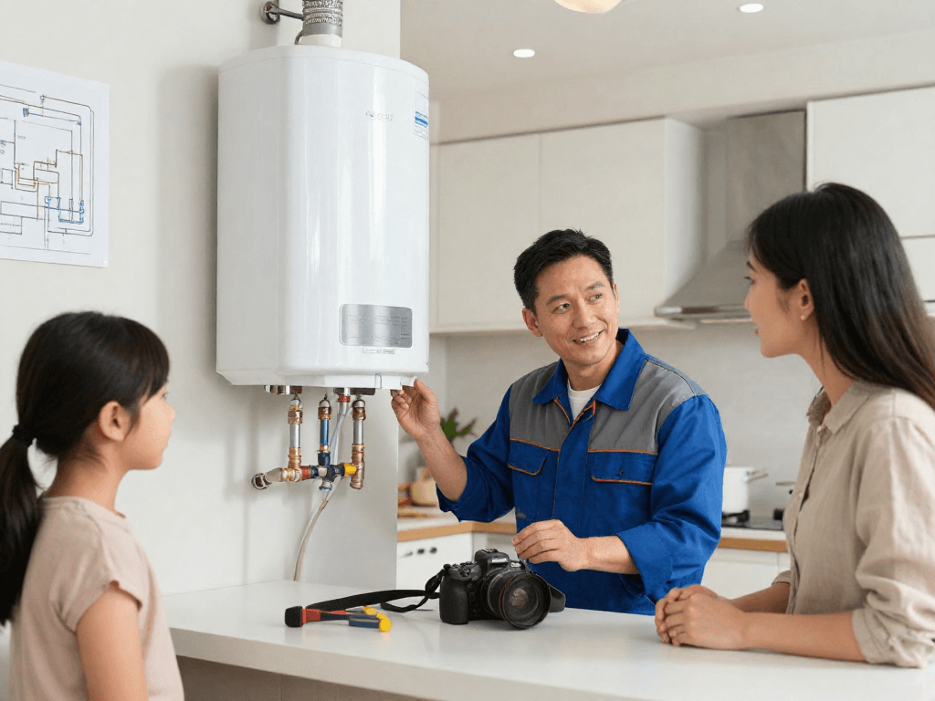 Technician providing direct water heater repair Fort Worth service in a modern home.