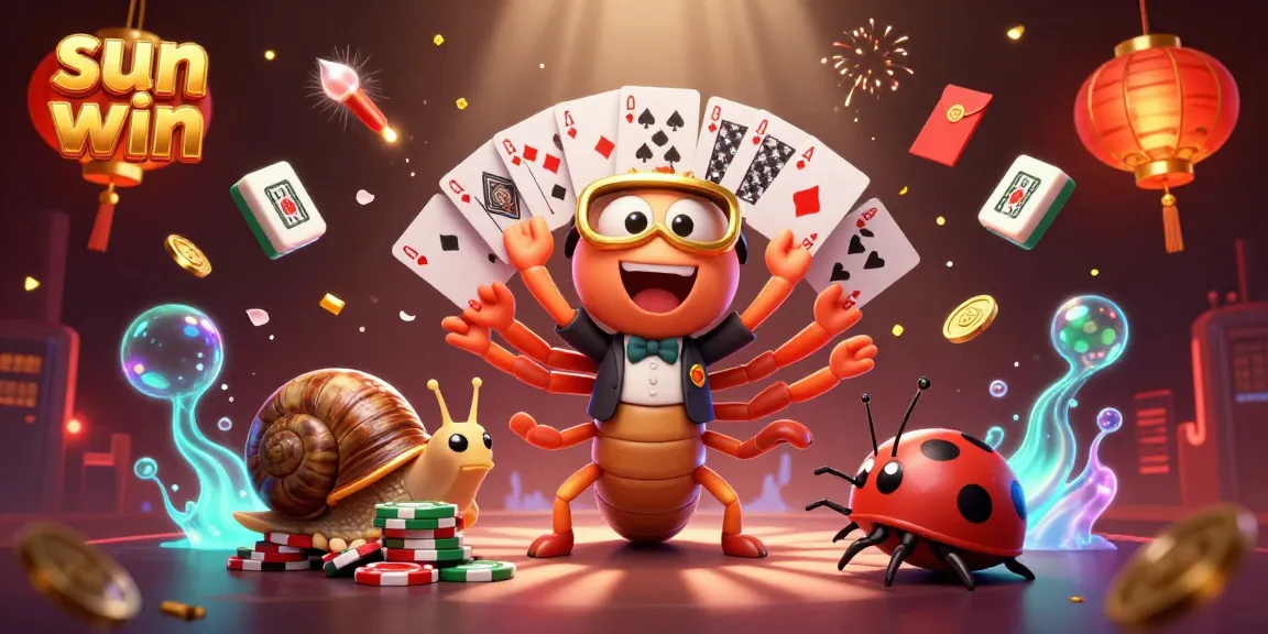 Experience the excitement of sun win with a dynamic casino scene featuring a colorful dealer and high-rolling characters.