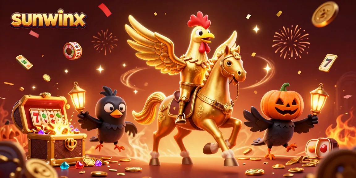 Engage with sunwinx in a vibrant casino scene featuring a golden rooster and thrilling game elements.