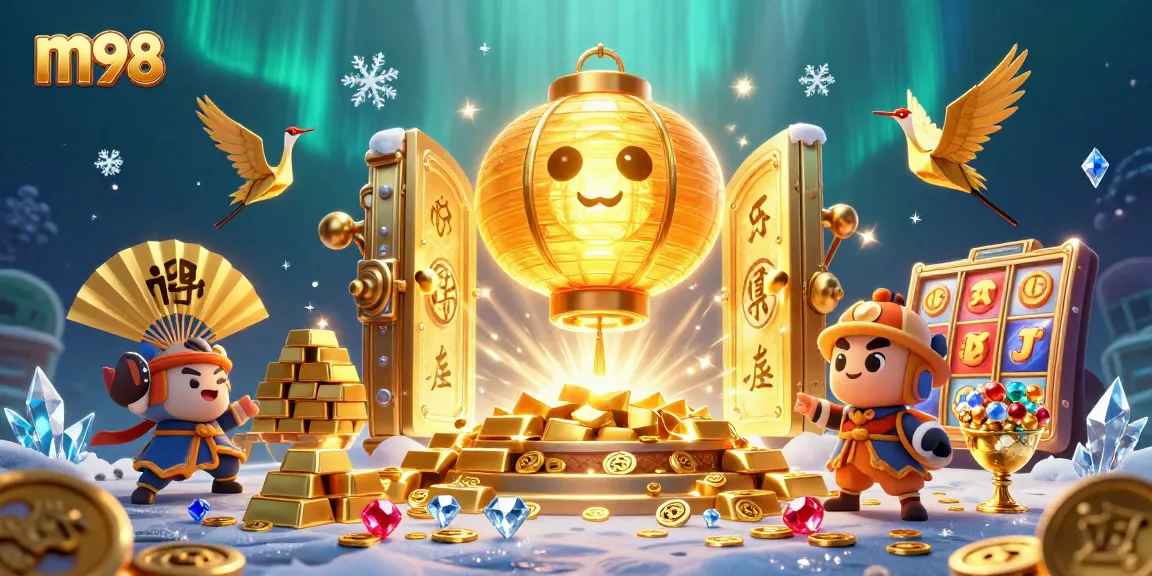Experience thrilling wins at m98 casino with vibrant slot reels and sparkling treasures.