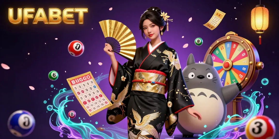 Experience UFABET with dynamic casino illustration showcasing traditional elements and vibrant gaming features.
