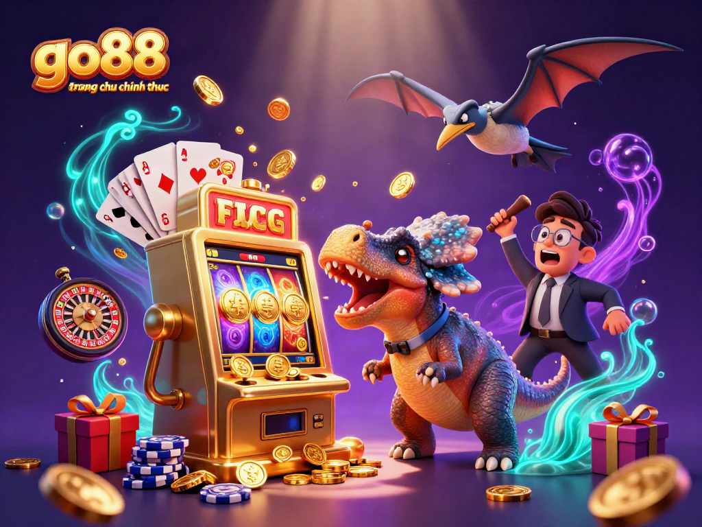 Engage in thrilling gameplay at go88 trang chu chinh thuc with cartoon dinosaurs and jackpot coins.