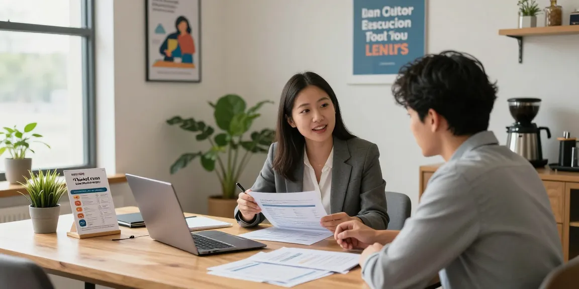 RadCred lending consultation in a welcoming office setting with a client discussing loan options.
