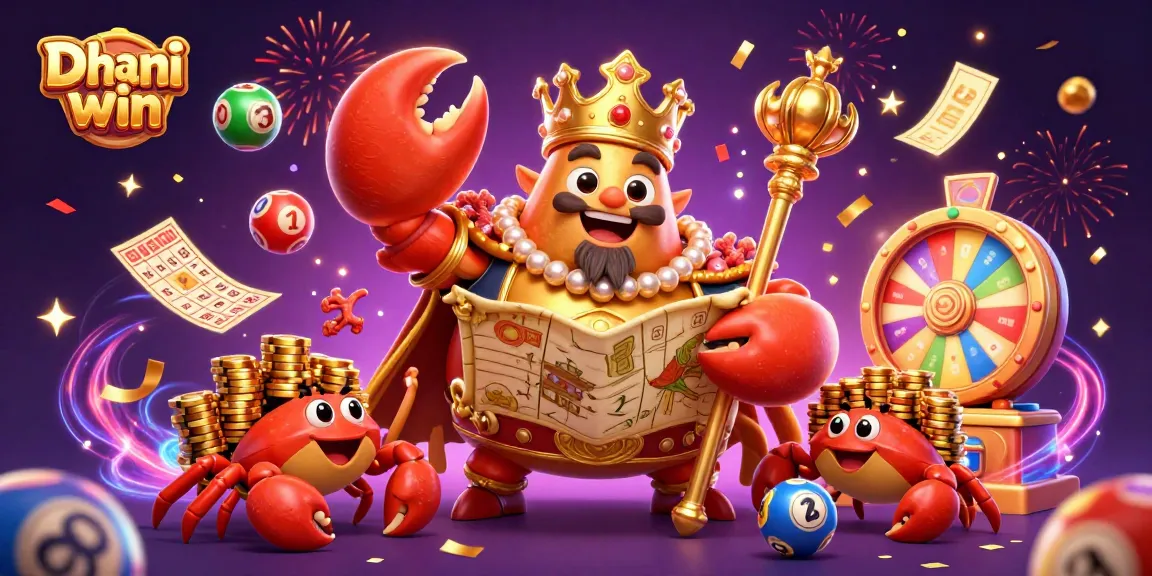 Dhani win brings excitement with a golden crab emperor and lottery elements in a vibrant gaming scene.