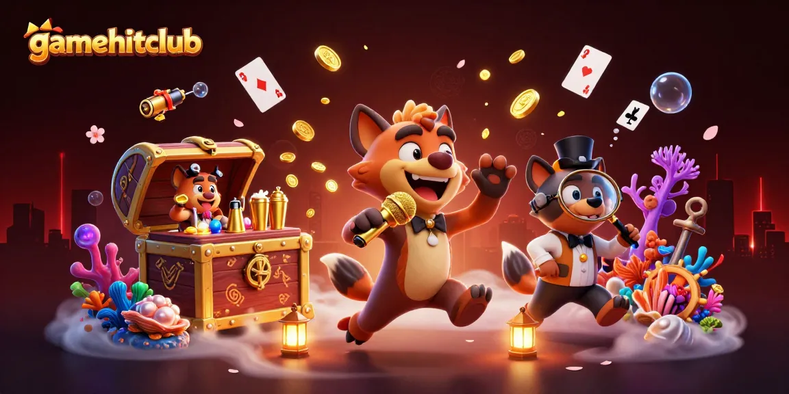 gamehitclub showcases a vibrant casino scene with hyena characters engaging in entertainment and gaming fun